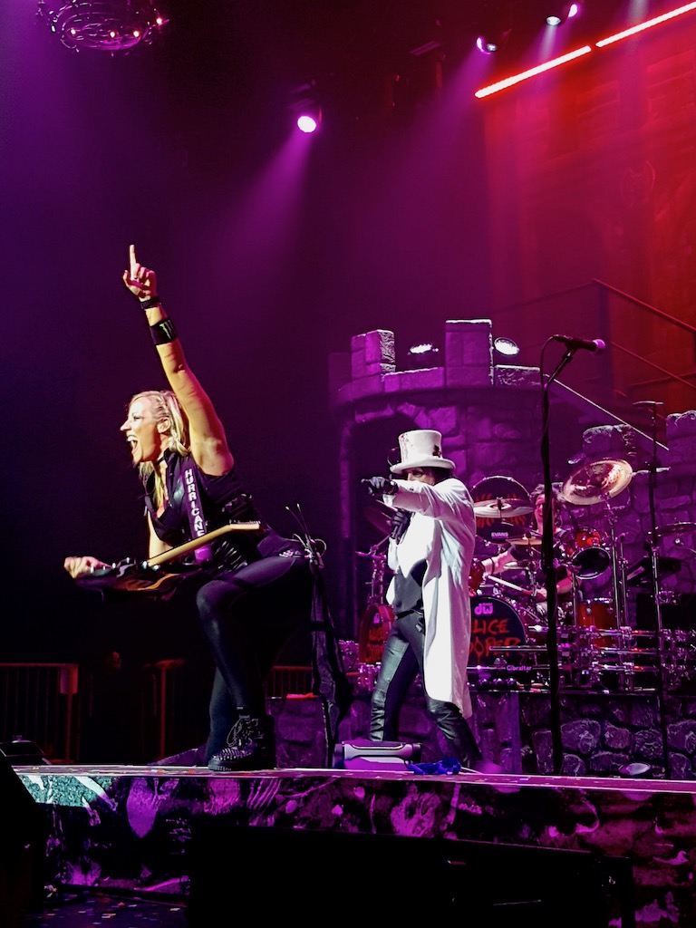 Alice Cooper and Hurricane Nita Strauss on stage in Bordeaux 2019