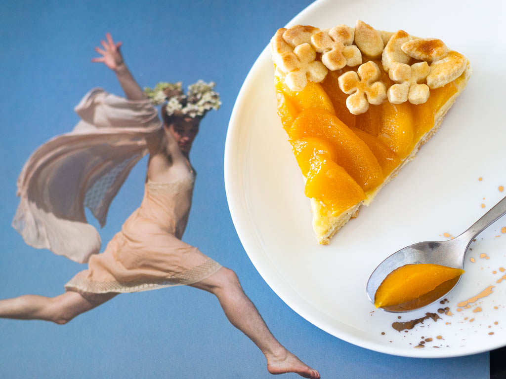 Amanda Palmer artwork and peach pie slice