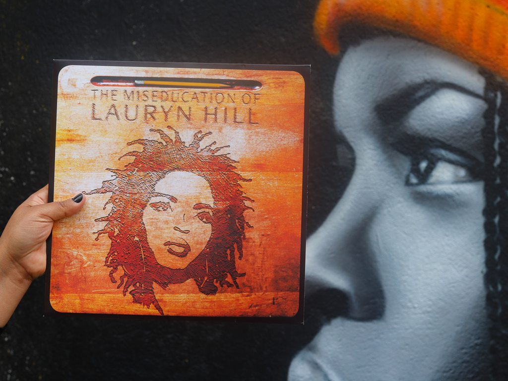 The miseducation of Lauryn Hill vinyl with Lauryn Hill mural streetart in Darwin Bordeaux