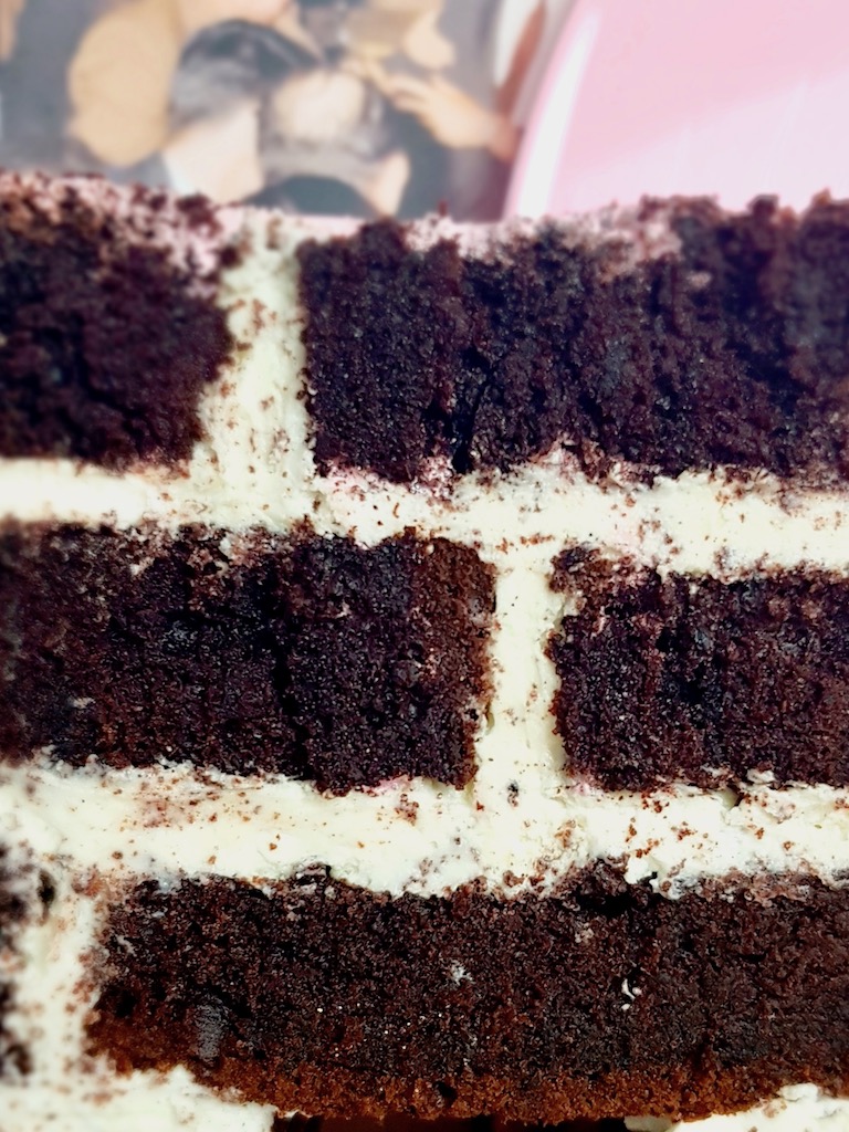 Beer chocolate cake built as a wall detail