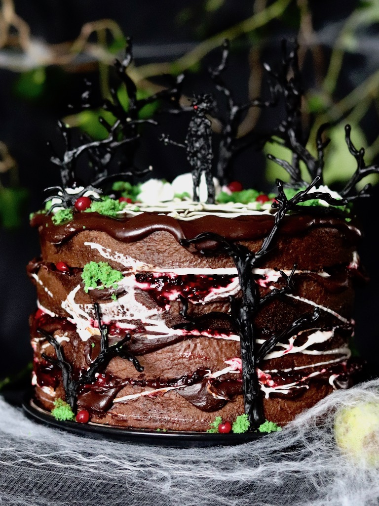 The Cure inspired chocolate layer cake filled with red berries