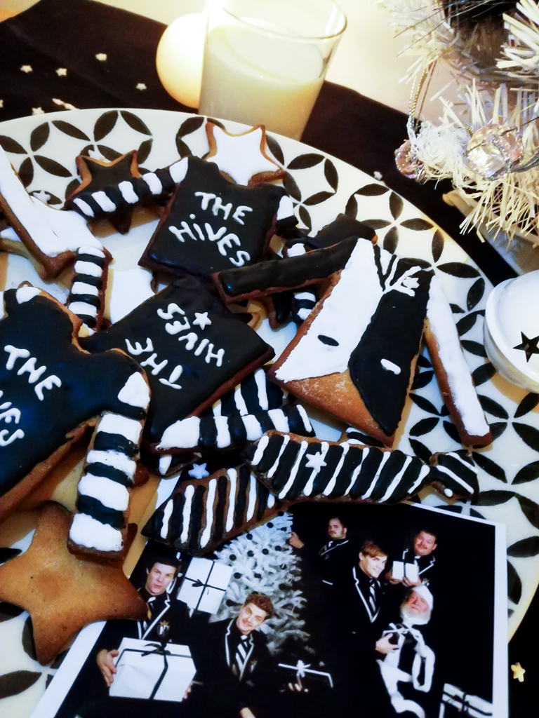 Black and white pepparkakor christmas biscuits inspired by The Hives stage suits