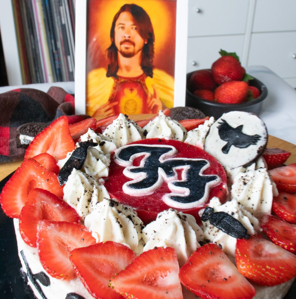 Foo Fighters inspired oreo strawberry cheesecake