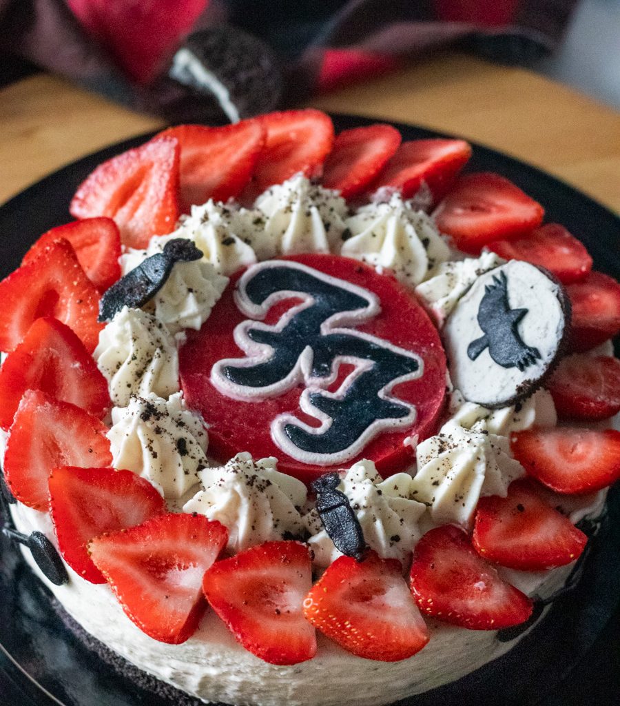 Foo Fighters inspired oreo strawberry cheesecake