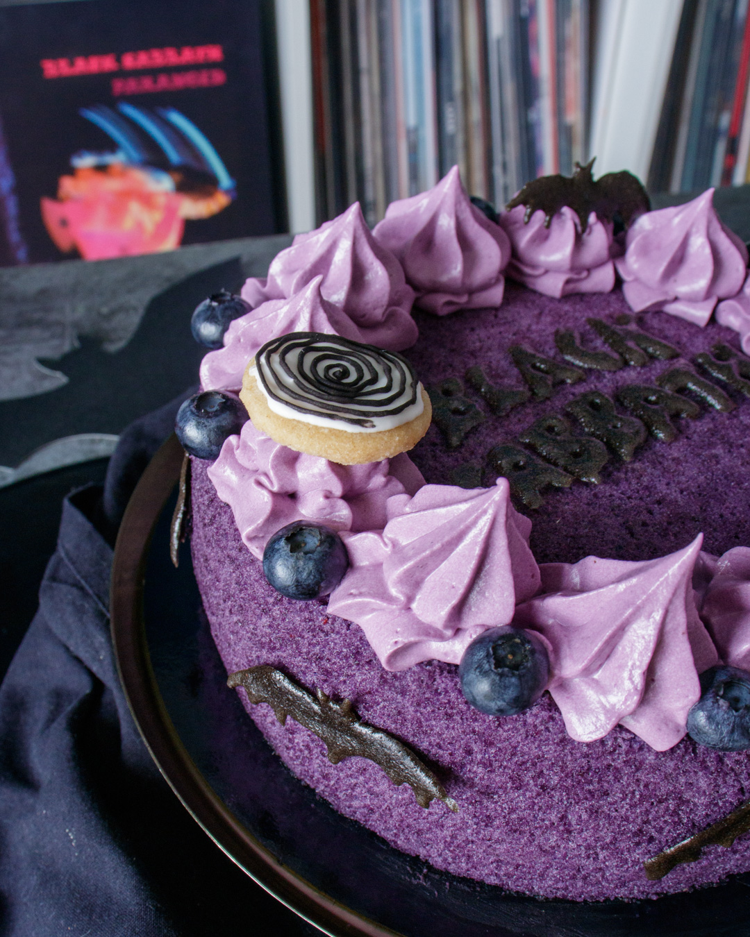 Black Sabbath inspired purple cake details
