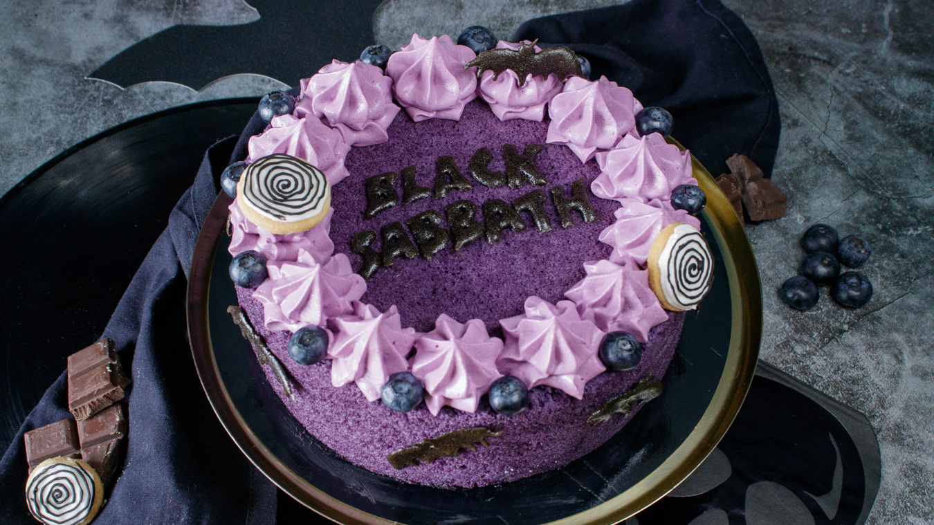 Black Sabbath inspired purple cake