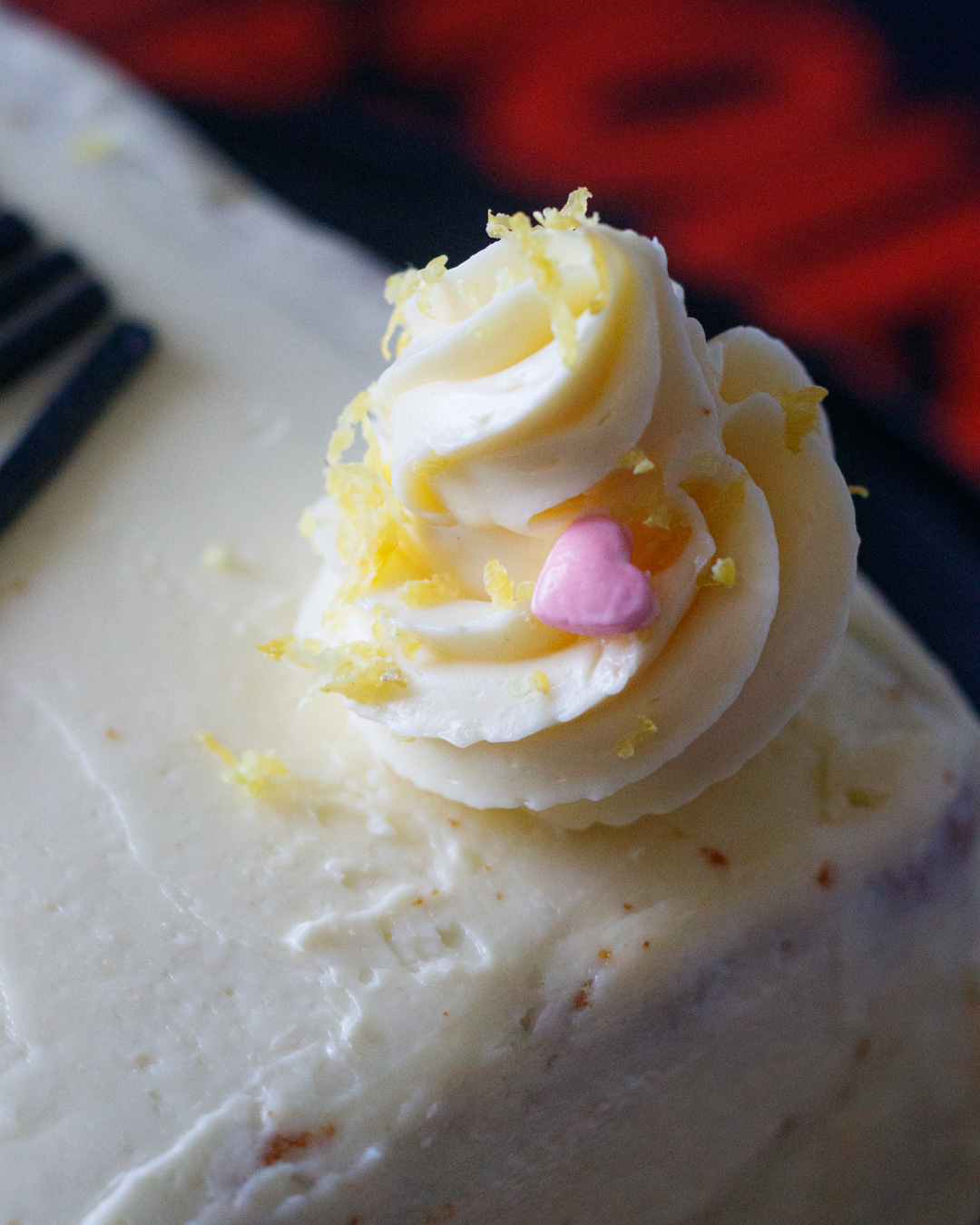 Swiss meringue buttercream swirl with lemon and heart