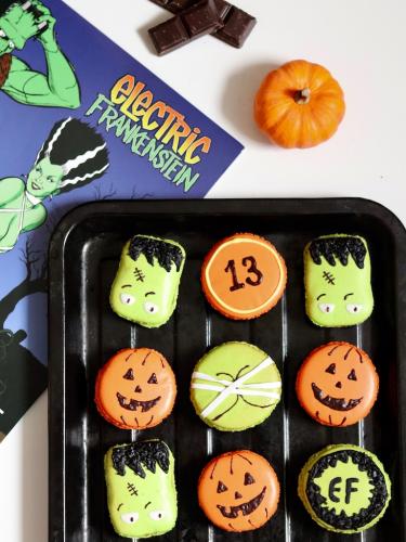 Electric Frankenstein inspired Halloween macarons