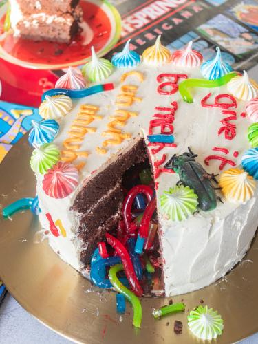 Offspring Americana layer cake filled with jelly worms