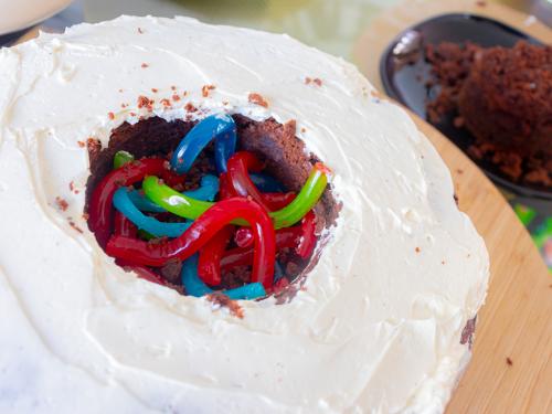Layer cake with jelly worms