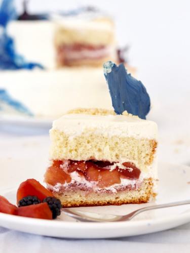 Layer cake slice poached apples