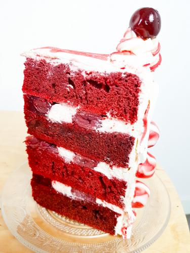 Red velvet layer cake slice